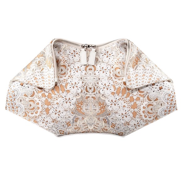 Alexander McQueen Handbags - Alexander McQueen De Manta lace print silk satin large clutch bag